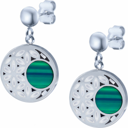 Boucles d'oreille acier - fleur de vie - nacre - émail - malachite - 15mm