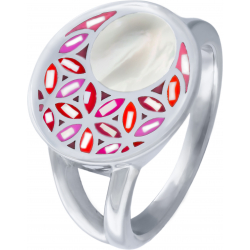 Bague acier - fleur de vie - nacre - émail - nacre blanche - diamètre 15mm - T50 à T64