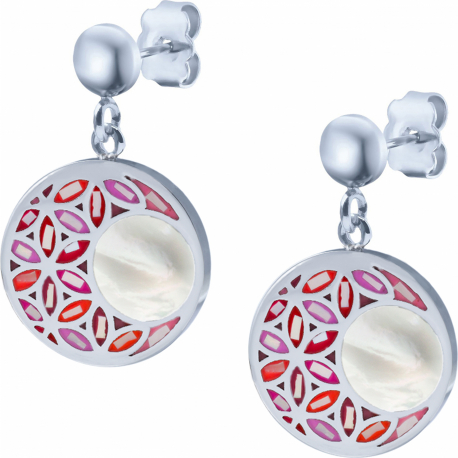 Boucles d'oreille acier - fleur de vie - nacre - émail - nacre blanche - 15mm