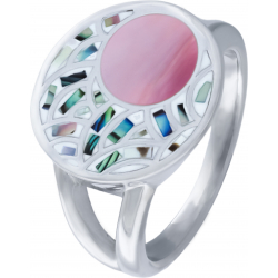 Bague acier - vague japonaise - nacre abalone - émail - nacre rose - diamètre 15mm - T50 à T64