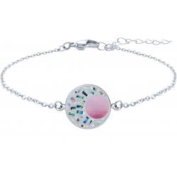 Bracelet acier - vague japonaise - nacre abalone - émail - nacre rose - diamètre 15mm - longueur 16+4cm