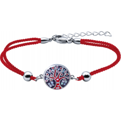 Bracelet acier - nacre - émail - coton rouge - 16+4cm