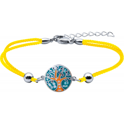 Bracelet acier - nacre - émail - coton jaune moutarde - 16+4cm