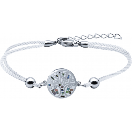 Bracelet acier - nacre - émail - coton blanc - 16+4cm