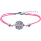 Bracelet acier - nacre - émail - coton rose - 16+4cm