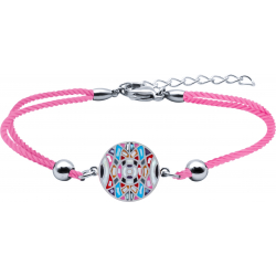 Bracelet acier - nacre - émail - coton rose - 16+4cm