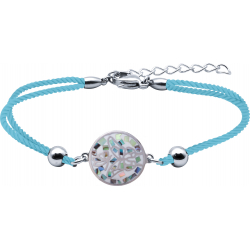 Bracelet acier - nacre - émail - coton bleu ciel - 16+4cm