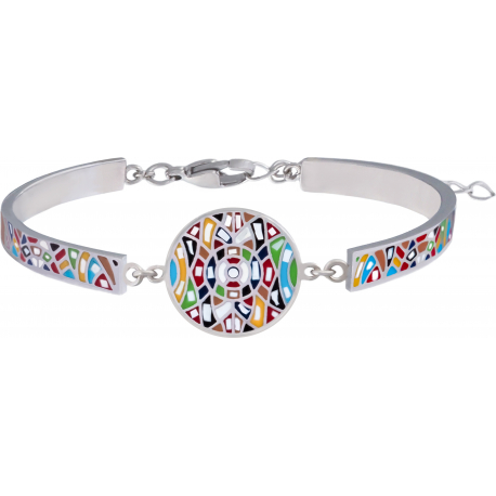 Bracelet Jonc semi-rigide en acier - nacre - émail -  11mm - 16+4cm