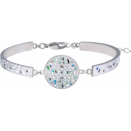 Bracelet Jonc semi-rigide en acier - nacre - émail -  11mm - 16+4cm