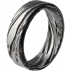 Bague en acier façon damas - effet brossé - placage noir - largeur 7mm - T58 à 70