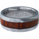 Bague en acier façon damas - effet brossé - placage noir - incrustation bois - largeur 8mm - T58 à 70