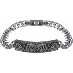 Bracelet acier façon damas - effet brossé - placage noir - 19,5+1,5cm