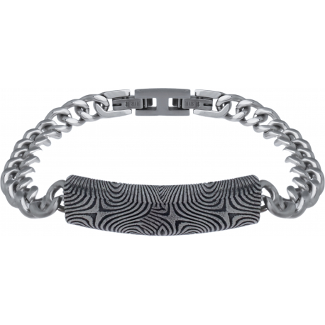 Bracelet acier façon damas - effet brossé - placage noir - 19,5+1,5cm