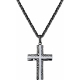 Collier en acier façon damas - croix - effet brossé - placage noir - longeur 45+5cm