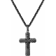 Collier en acier façon damas - croix - effet brossé - placage noir - longeur 45+5cm