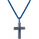 Collier en acier façon damas - croix - effet brossé - placage bleu - longeur 45+5cm