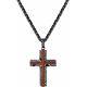 Collier en acier façon damas - croix - effet brossé - placage noir - incrustation bois - longeur 45+5cm