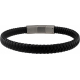 Bracelet acier - cuir noir tressé - 19,5cm