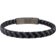 Bracelet acier - cuir noir et gris tressé - 19,5cm