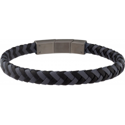 Bracelet acier - cuir noir et gris tressé - 19,5cm