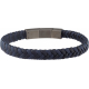 Bracelet acier - cuir bleu et noir tressé - 19,5cm