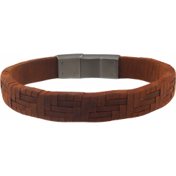 Bracelet acier - cuir marron - 19,5cm