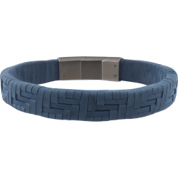 Bracelet acier - cuir bleu - 19,5cm