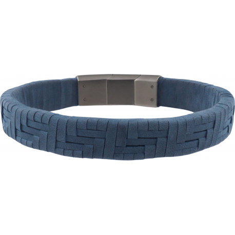 Bracelet acier - cuir bleu - 19,5cm