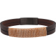 Bracelet acier - cuir marron 2 rangs - fil marron et blanc - 19,5cm