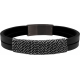 Bracelet acier - cuir noir 2 rangs - fil noir et blanc - 19,5cm