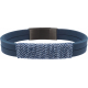 Bracelet acier - cuir bleu 2 rangs - fil bleu et blanc - 19,5cm