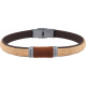 Bracelet acier - cuir marron clair italien et bois  - cordon marron - composants acier - 21,5cm