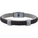 Bracelet acier - cuir gris noir italien et bois - composants acier - 21,5cm