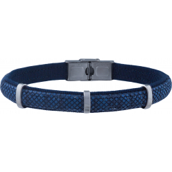 Bracelet acier - cuir bleu italien et bois - composants acier - 21,5cm