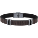 Bracelet acier - cuir gris noir italien et bois - composants acier - 21,5cm