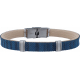 Bracelet acier - cuir bleu italien et bois - composants acier - 21,5cm