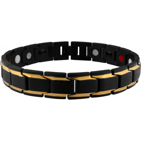 Bracelet en acier - noir et doré - magnétique - 21cm