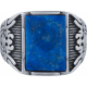 Chevalière en acier homme - rectangle plat lapis lazuli 14x11mm - T54 à 70