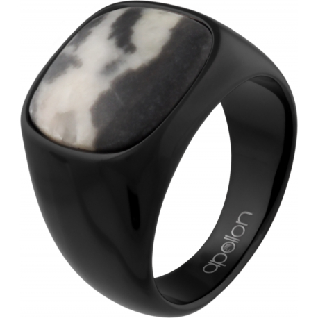 Bague en acier - noir - jaspe zébré 16x16mm