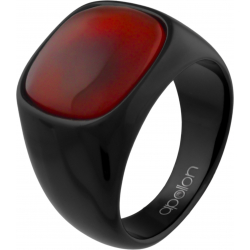 Bague en acier - noir - agate rouge 16x16mm