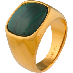 Bague en acier - doré - malachite 16x16mm