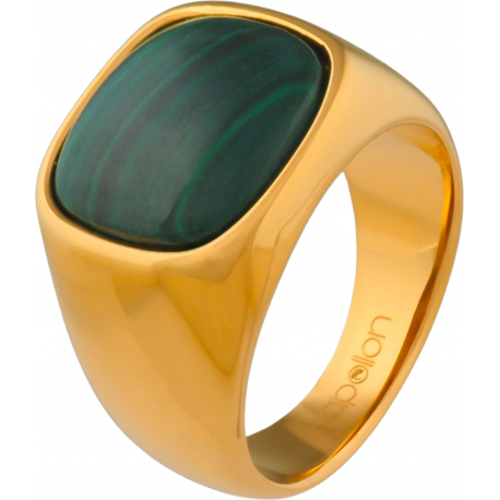 Bague en acier - doré - malachite 16x16mm