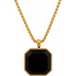 Collier en acier - doré - onyx 20x20mm - 50+10cm