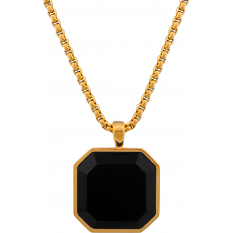 Collier en acier - doré - onyx 20x20mm - 50+10cm