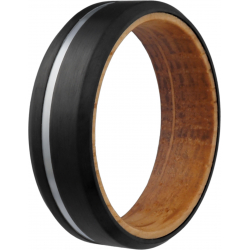 Bague en zirconium - 2 tons noir et argenté - incrustation bois - 7mm - T56 à 70