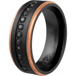 Bague en zirconium - 2 tons noir et rosé - zircons noir - 8mm - T56 à 70