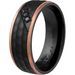 Bague en zirconium - 2 tons noir et rosé - effet martelé - zircons noir - 8mm - T56 à 70