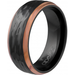 Bague en zirconium - 2 tons noir et rosé - effet martelé - 8mm - T56 à 70