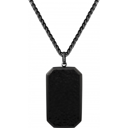 Collier en zirconium - noir - plaque 35x20mm - effet martelé - 45+5cm