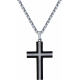 Collier en zirconium - noir - incrustation titane - croix 35x25mm - 45+5cm